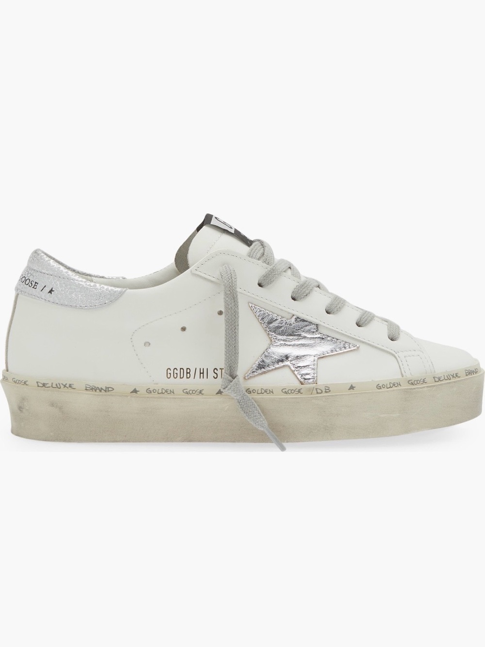 Golden Goose White Leather Low-Top Sneaker with Silver Star Accent